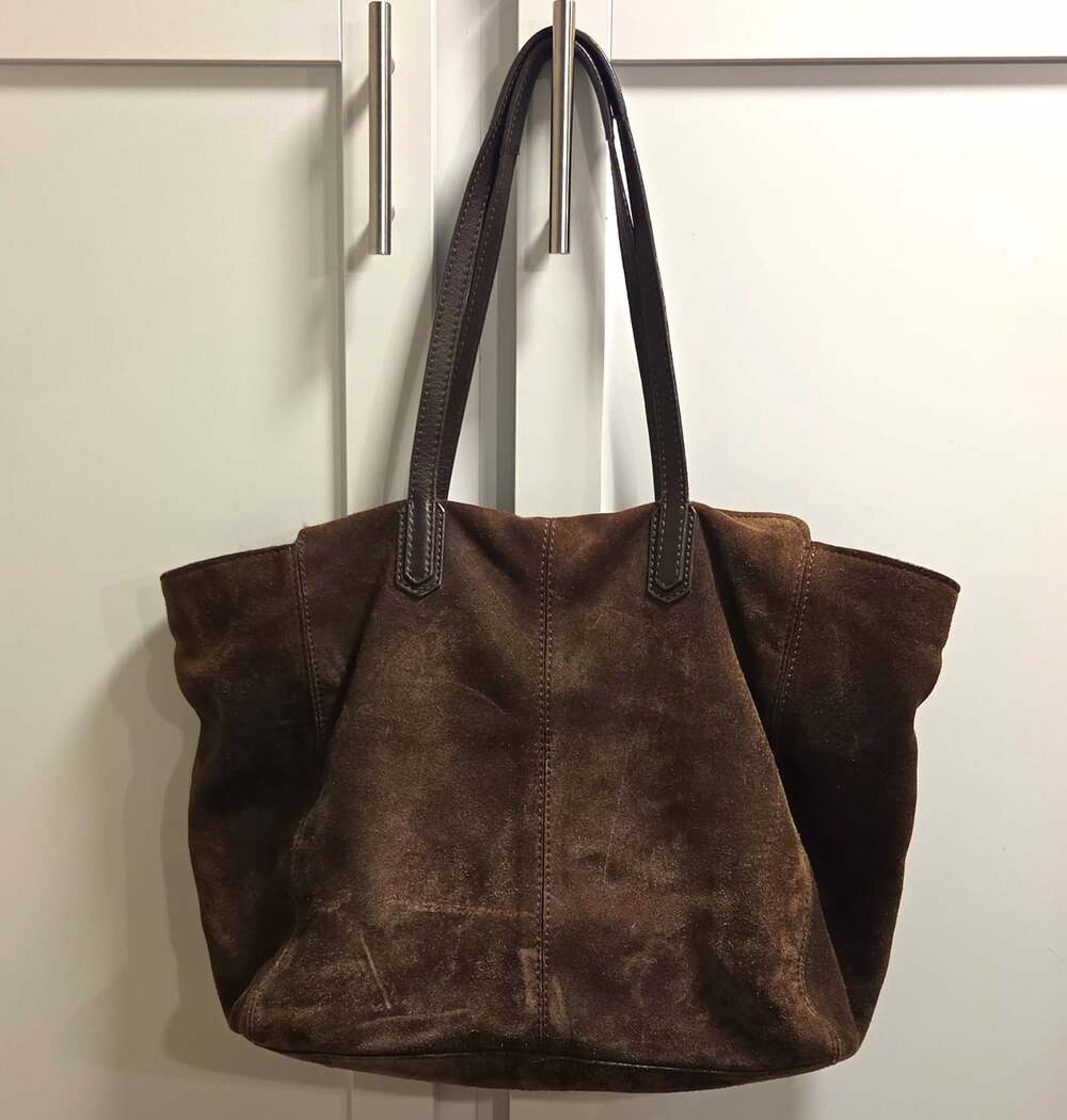Vintage Chocolate Brown Suede Large Slouchy Tote Bag Zip Top "The Bag"